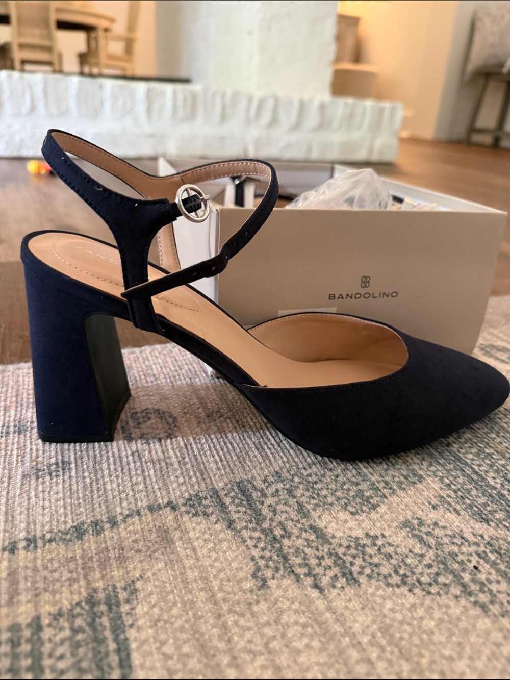 Bandolino Navy Suede Block Heel Pointed Slingback Pumps NWT